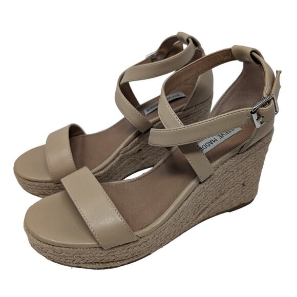 Steve‎ Madden Montauk Espadrille Natural Strappy Sandal Platform Wedge Size 8 - Picture 2 of 9